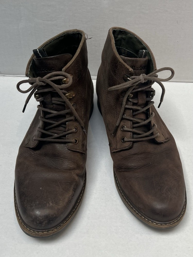 Barbour Deckham Chukka Mid Ankle Boots Brown Leather Lace Up US 10