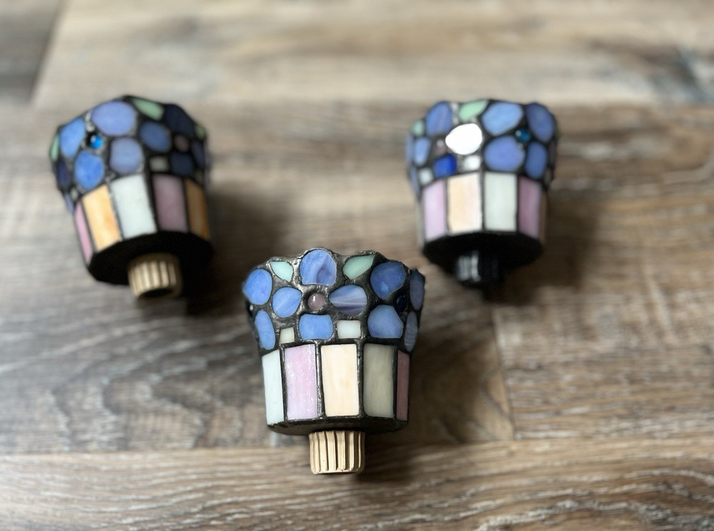 Tiffany Style Hydrangea Stained Glass Partylite Tealight Candleholders Set of 3