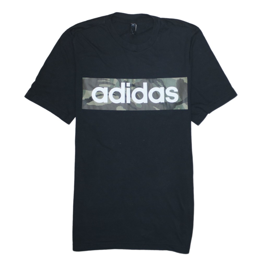 Adidas Mens T Shirt Black Camo Box Logo Graphic Print Short Sleeve Jersey S