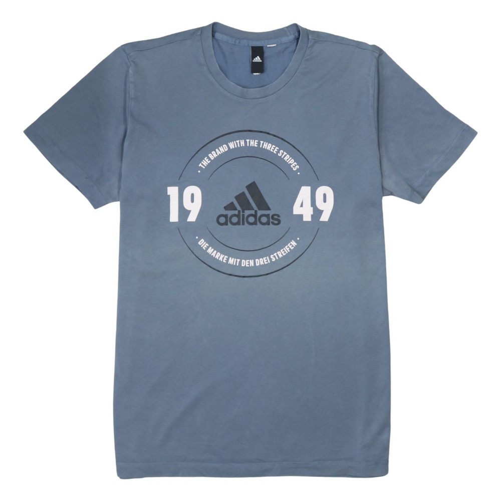 Adidas Mens T Shirt Blue 1949 Graphic Print Logo Short Sleeve Performance L