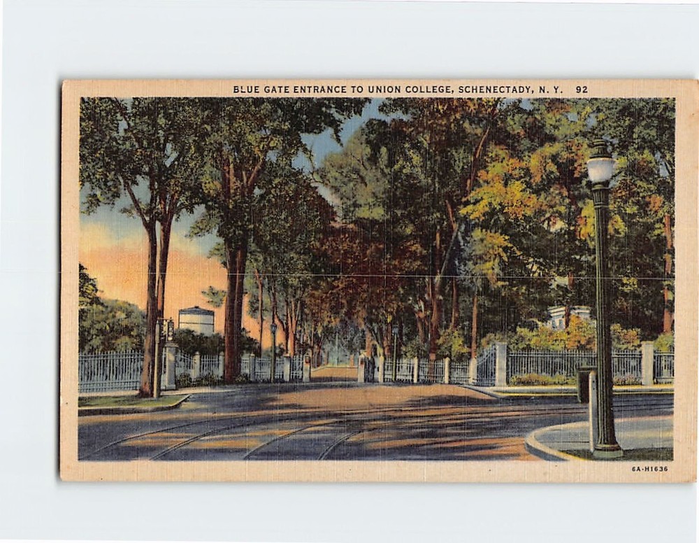 Postcard Blue Gate Entrance To Union College Schenectady USA