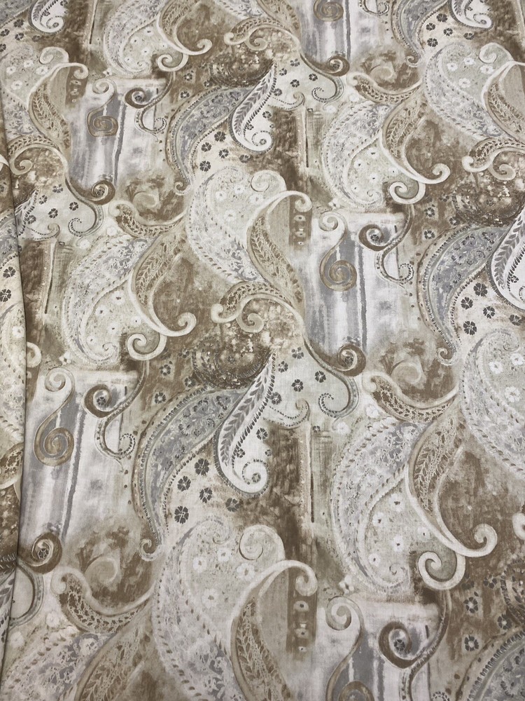 HOLLYWOOD REGENCY GOLD SILVER GRAY Paisley Heavyweight Cotton FABRIC BTY 55