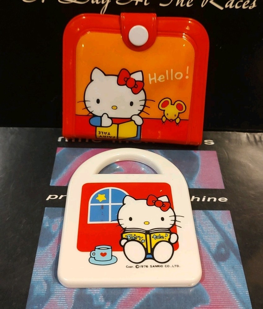 Vintage 1993 Sanrio Hello Kitty Pocket Mirror & Vinyl Case Complete Bag Set!