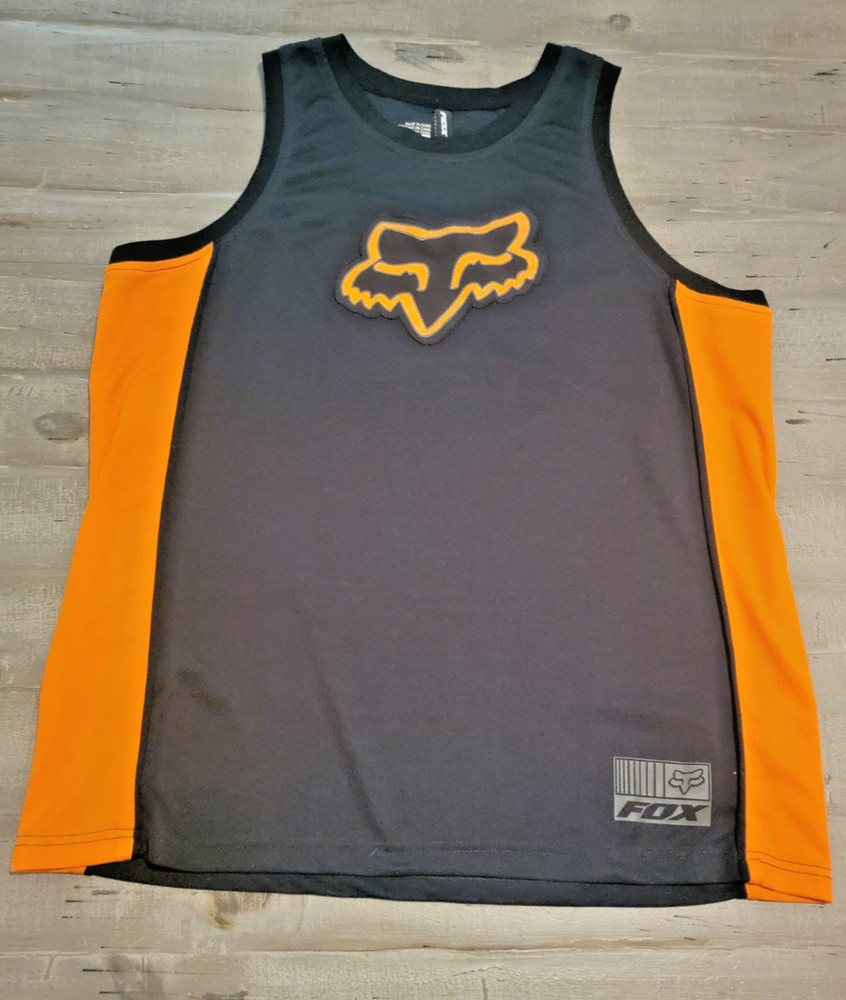 Fox Mens XL Orange Black Basketball Style Racing Jersey Logo Tank Top Mesh Shirt