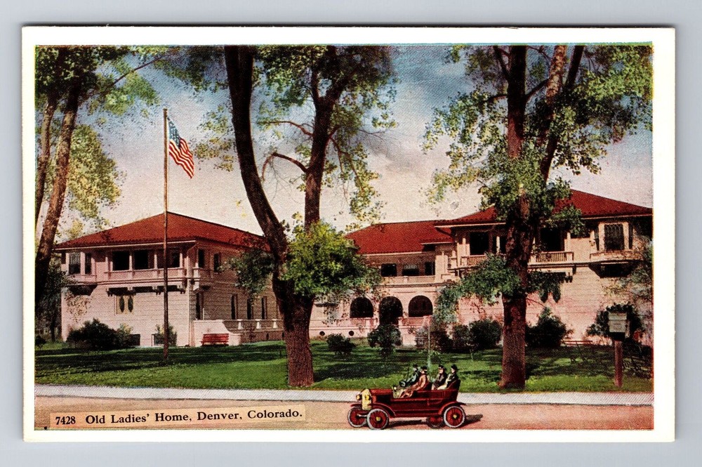Denver CO-Colorado, Old Ladies Home, Ladies In 1920's Car, Vintage Postcard