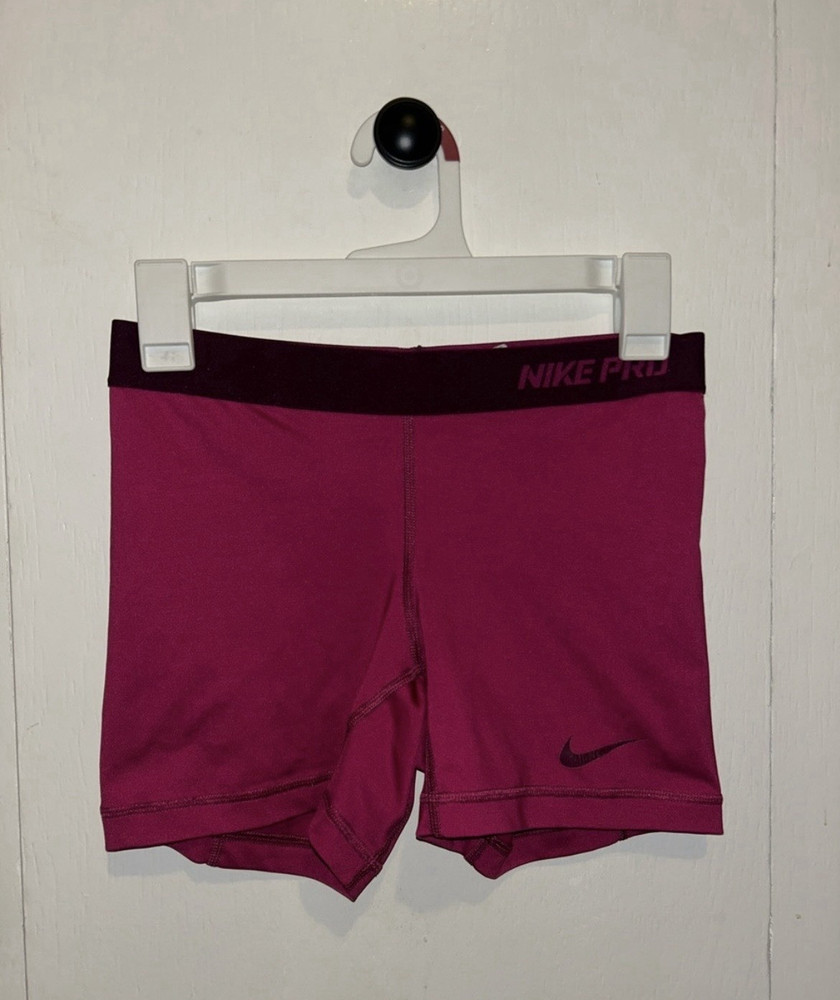 Nike Pro Women’s Pink Compression Shorts Gym Training Stretch Elastic Waist