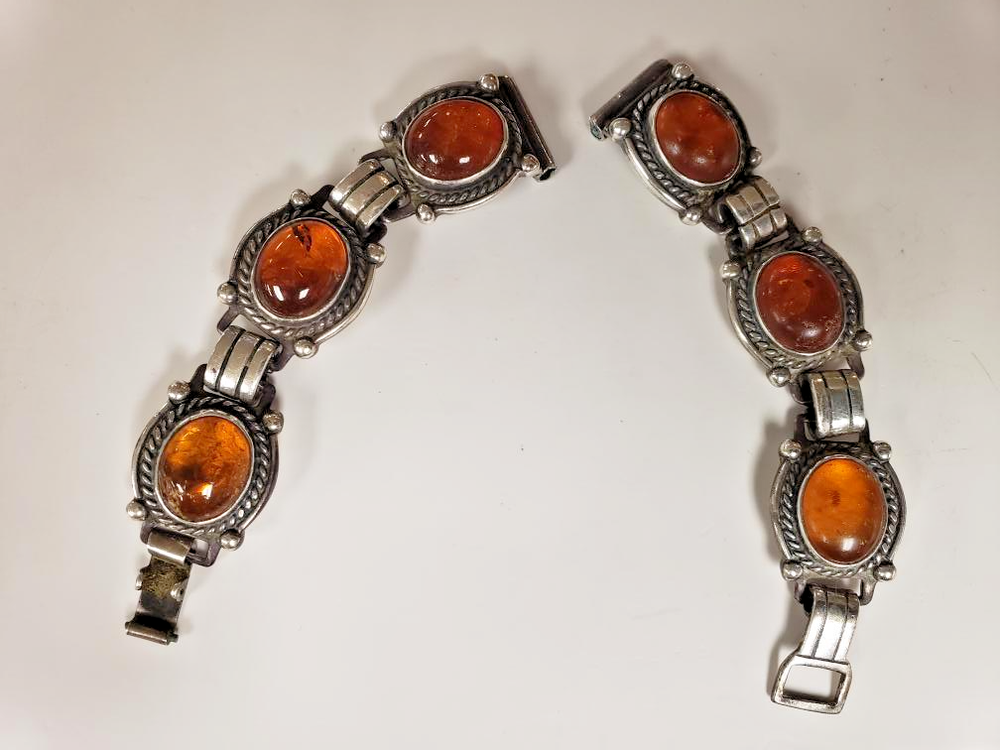 VINTAGE STERLING SILVER AMBER BRACELET WATCH BAND 21 GM- MARKED (YTP025273)