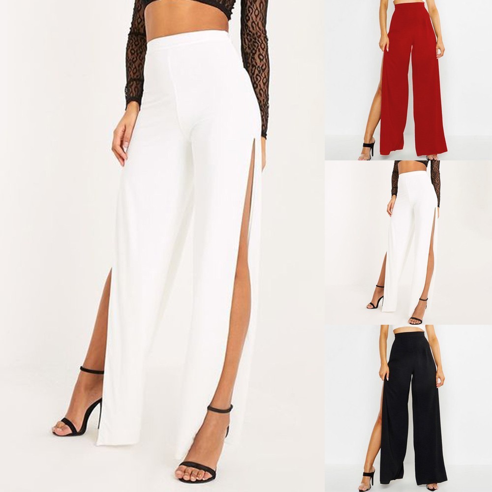 Fashionable Women's Wide Leg Trousers with High Split for Yoga and Daily Wear