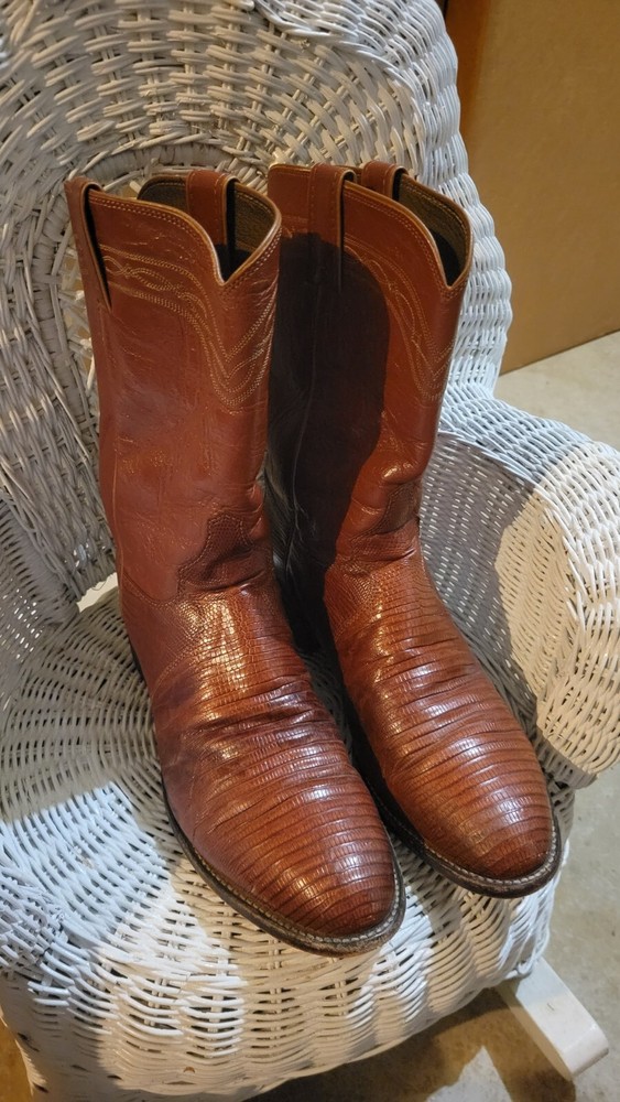Vintage Justin Lizard Leather Cowboy Boots for Men Distressed Western Size 9D