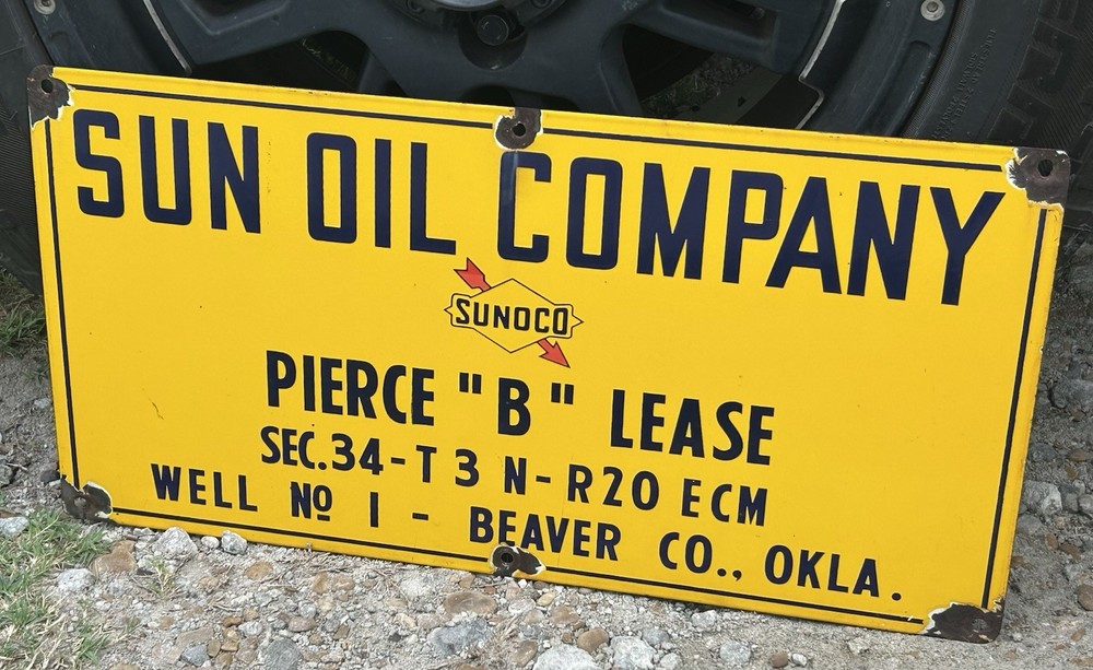 Vintage SUN OIL COMPANY SUNOCO Lease OIL PORCELAIN SIGN