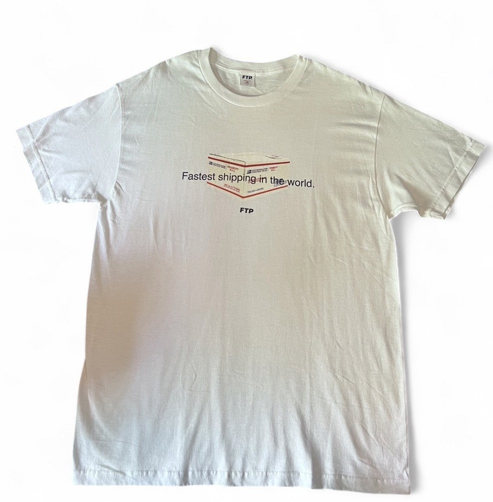 FTP Men's White Graphic Logo Cotton Crew Neck Short Sleeve T-Shirt L