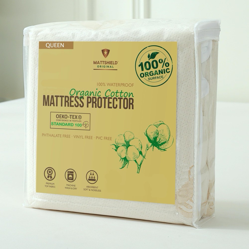 Waterproof Organic Mattress Protector Queen - Organic Cotton Breathable Mattr...