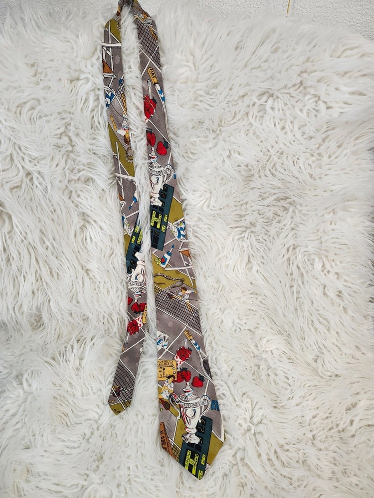 Nicole Miller 1990 Vintage Tennis Wimbledon US Open Novelty Silk Tie