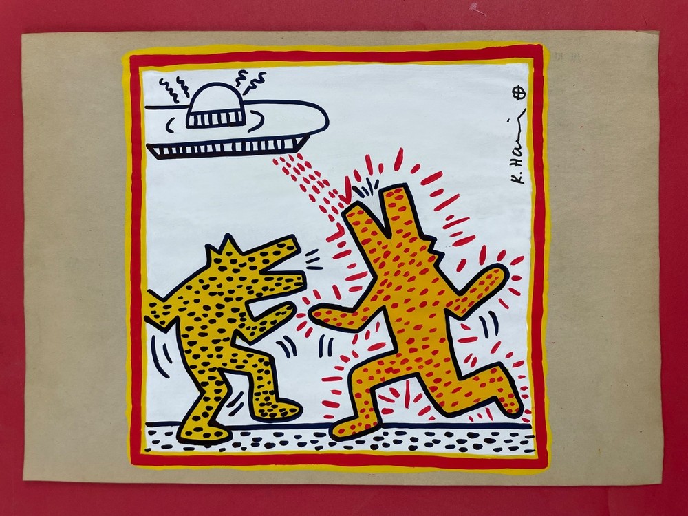 Keith Haring Drawing on paper (Handmade) signed and stamped