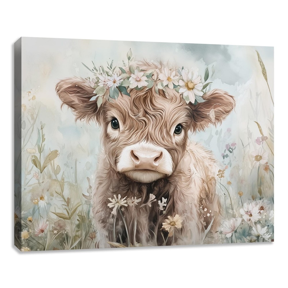 Funny Cute Highland Cow Canvas Wall Art Highland Cattle Picture Painting Wall...