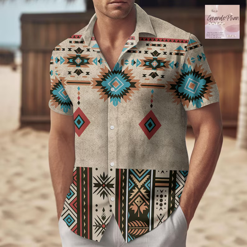 Native American Tribal Hawaiian Shirt Button Up Mens Summer