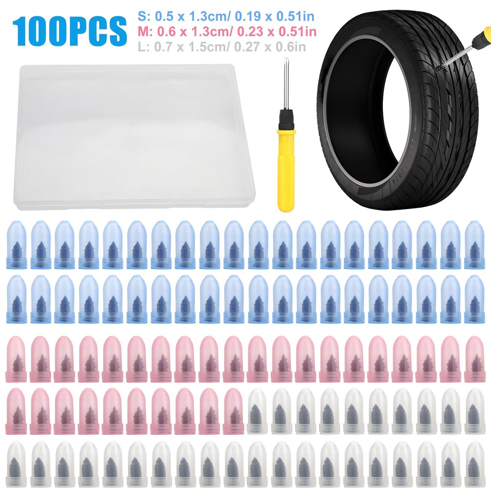 100 Pcs Rubber Tire Nail Repair Kit Screw In Tire Plugs for Car Truck SUV Van US