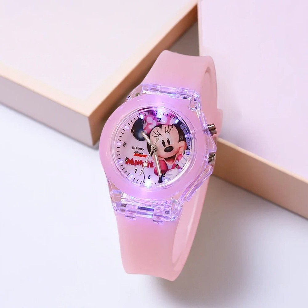 Minnie Mouse Watches Children Silicone Strap Colorful Light Spiderman Kids Watch