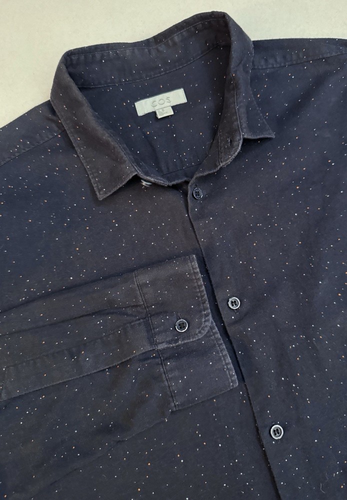 COS Shirt Mens XL Button Up Long Sleeve Dots Speckled Cotton Navy Preppy Casual