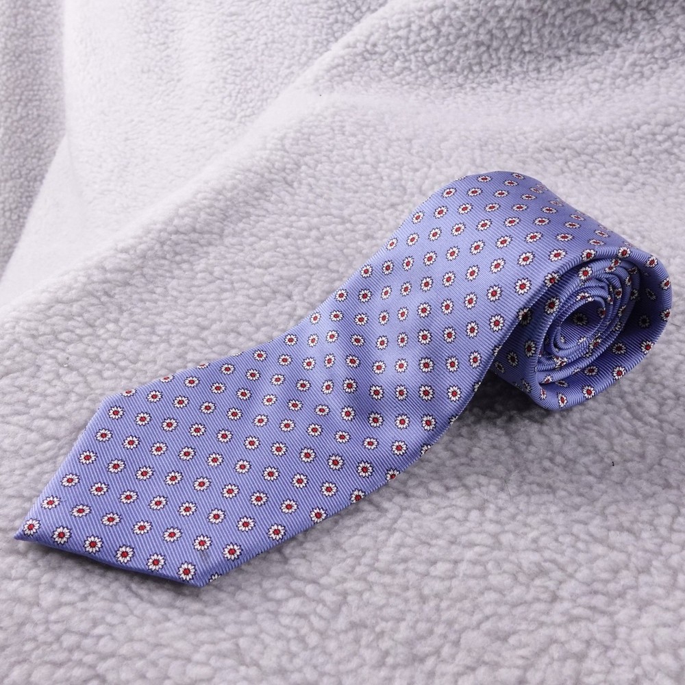 Brooks Brothers Makers Mens 100% Silk Tie Blue Floral Pattern Made in USA