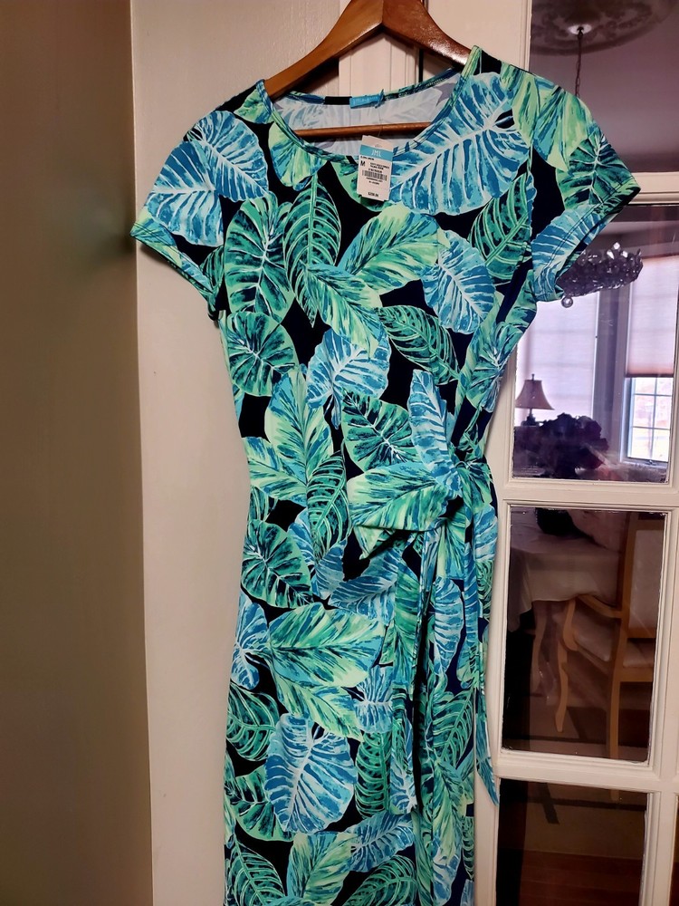 J. McLaughlin Elora Sheath Dress Botanical Aqua Green Navy Catalina Cloth Women