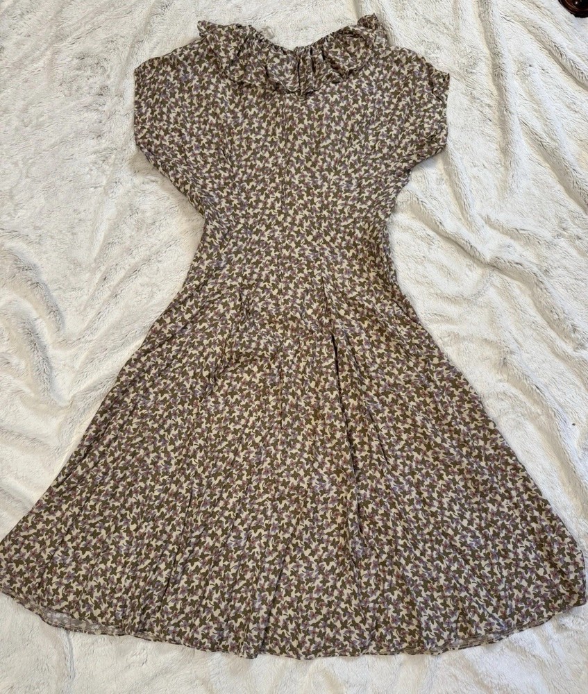 Vtg 70s Boho Country Cottage Midi Dress Prairie Folk Cottagecore Womens Medium