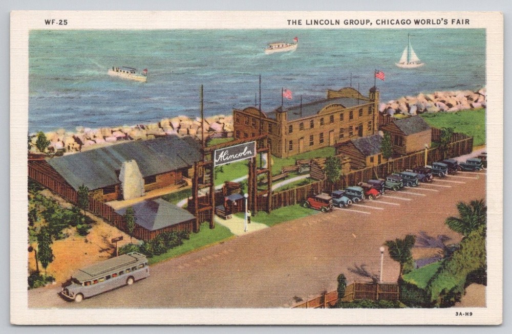 1933 Chicago World's Fair Lincoln Group Exhibit Postcard