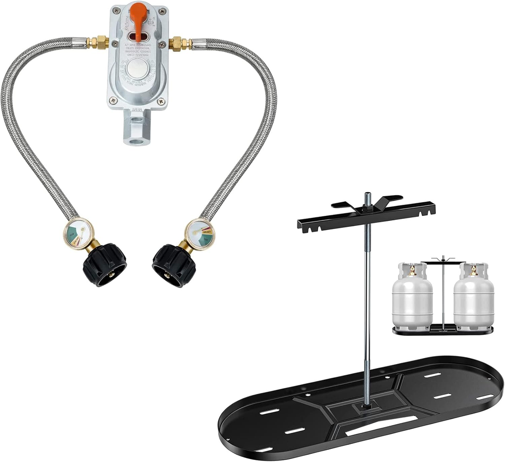 2-Stage Auto Changeover Propane Gas Rv Regulator Kit with 2PCS Gauges and Dual P