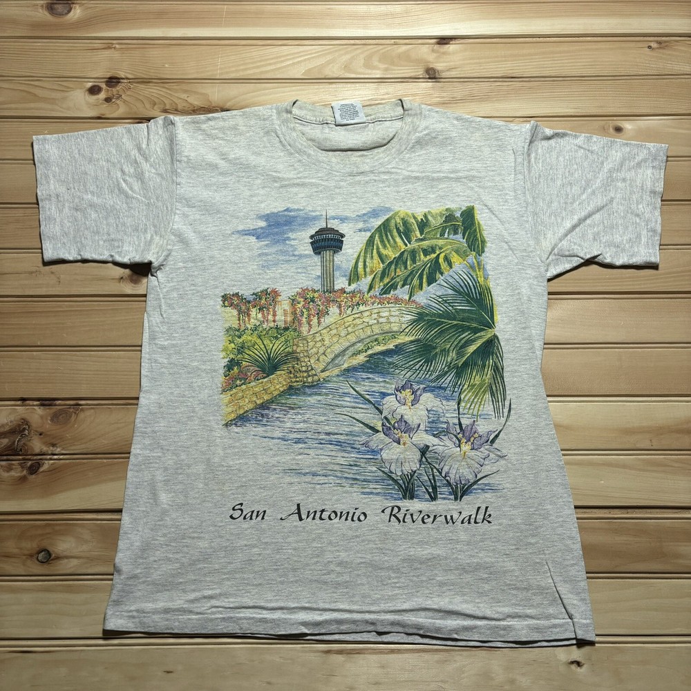 Vintage 90s San Antonio River Walk Tourist Scenic  Art Single Stitch Shirt - M