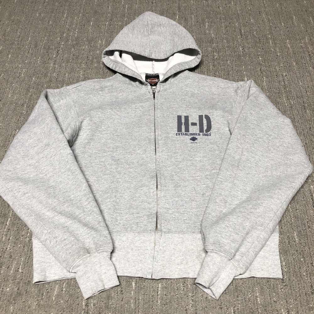 Vintage Y2K Harley Davidson Full Zip Hoodie Women’s Size M Grey Biker Jacket