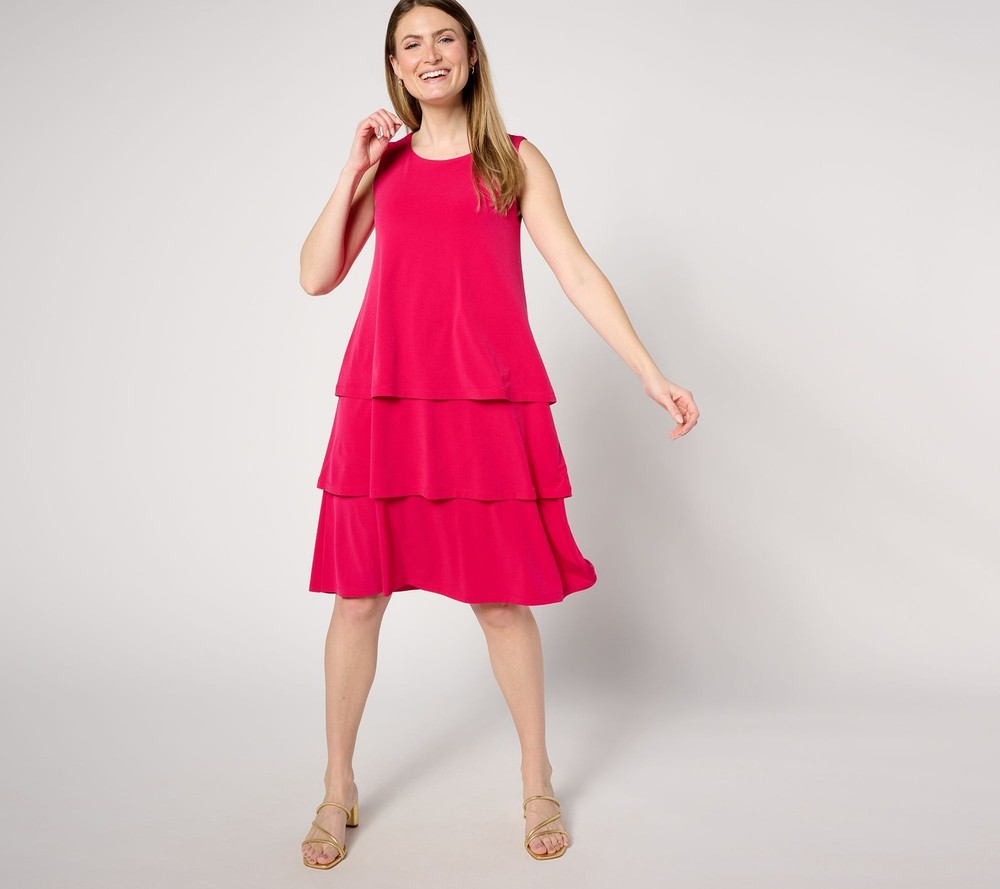Susan Graver Women's Plus Sz Dress 3X Passport Regular Liquid Knit Pink A644520