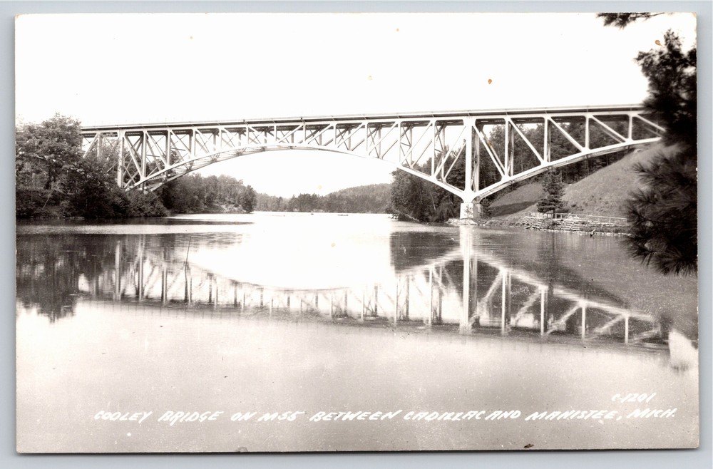 RPPC~Manistee Michigan~Cooley Truss Bridge Over Pine River~Real Photo Postcard