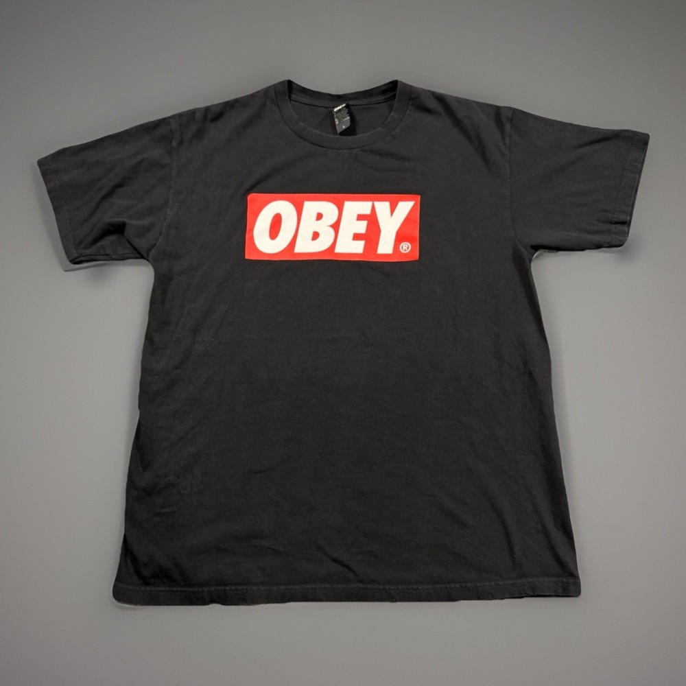 Y2K Obey Propaganda OG Box Logo Streetwear T Shirt Black Size Large