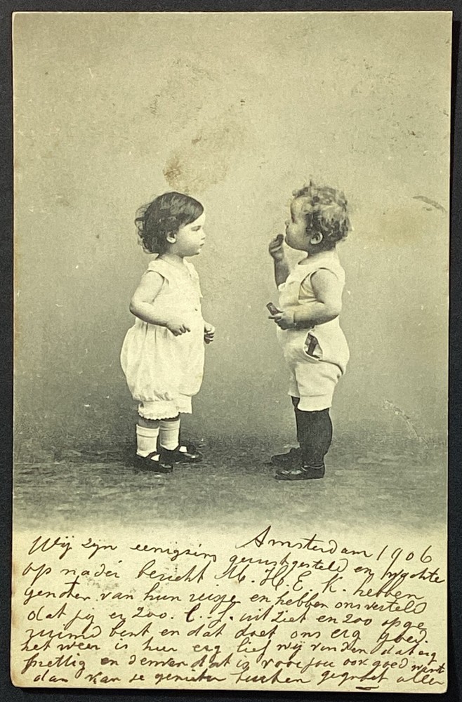 2 Children Real Photo Vintage Foreign RPPC Postcard Posted 1906 Netherlands