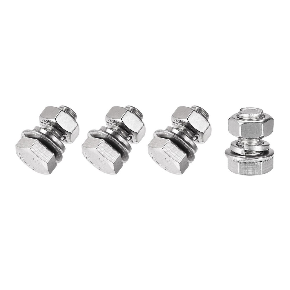 M8x16mm Hex Head Screws Bolts Nuts Flat Lock Washers Kit 4 Sets