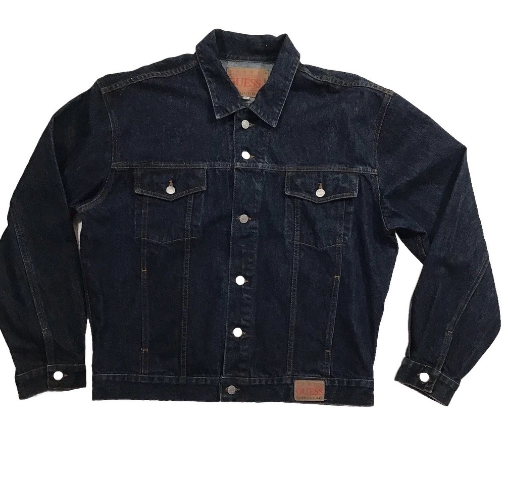 Guess Blue Denim Jean Jacket Retro Styling Men Size XL