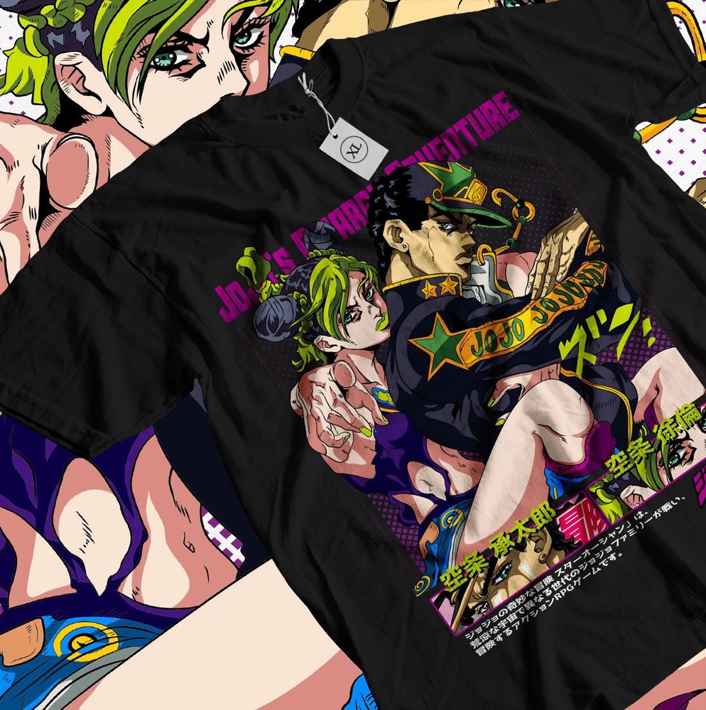 Anime JoJo's Bizarre Adventure Jolyne Jotaro Cujoh Kujo Black T-Shirt All Size