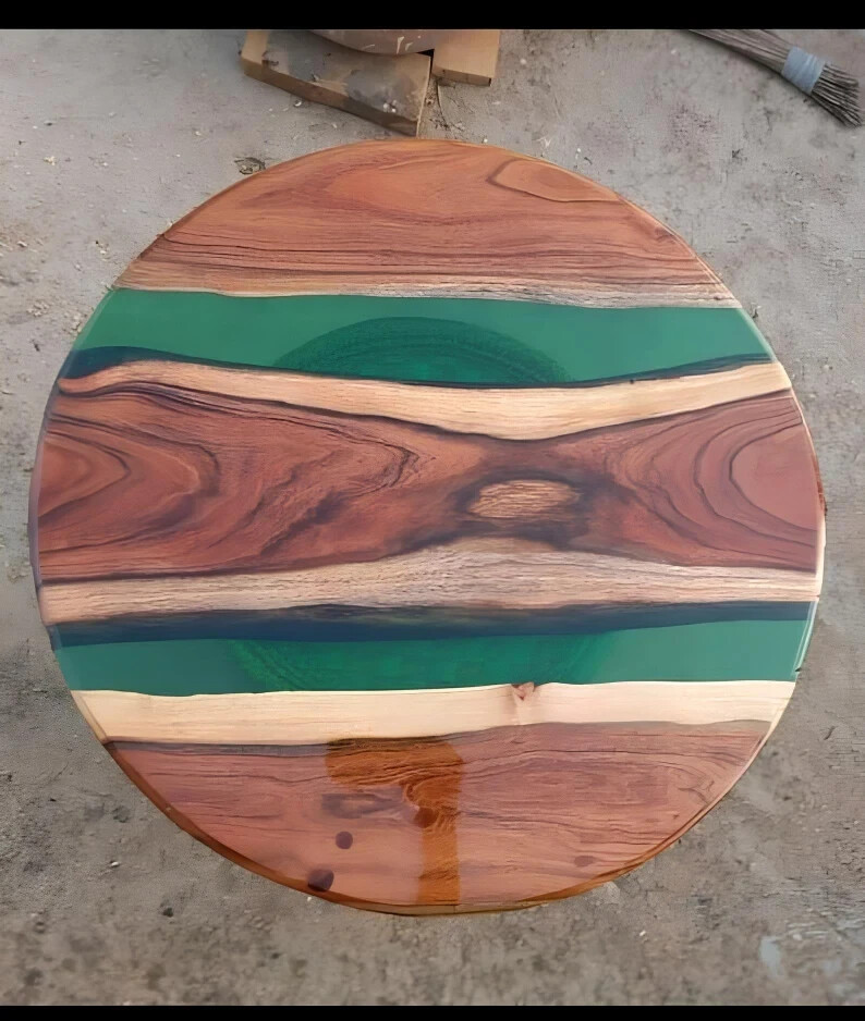 Live Edge Green Epoxy Acacia Wood Coffee Table with Walnut Countertop-image