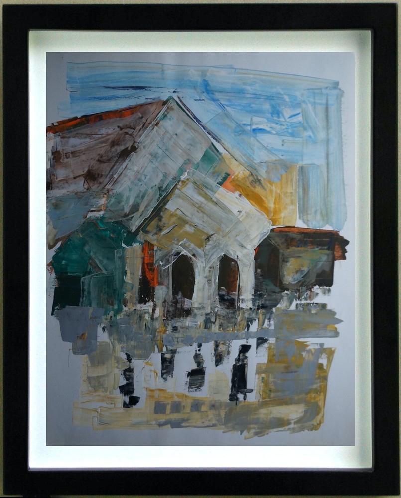 Vintage Ink and Pastel Landscape Drawing by Robert Calix 1919-2008