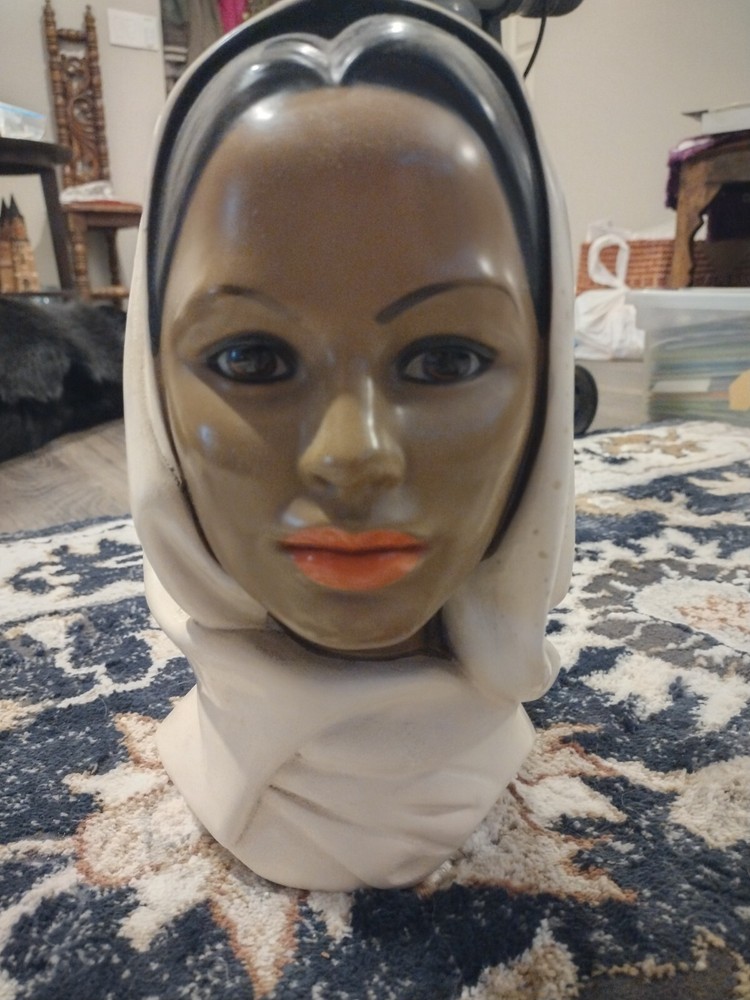 Vintage Marwal Chalkware Bust Middle Eastern Woman with Scarf 60s Pakistan Hijab
