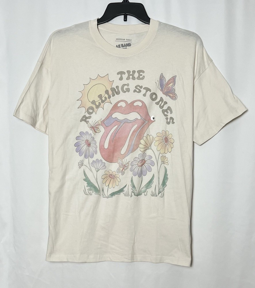 American Eagle AE Band Women’s Oversized Rolling Stones Graphic Tee Cream Size M