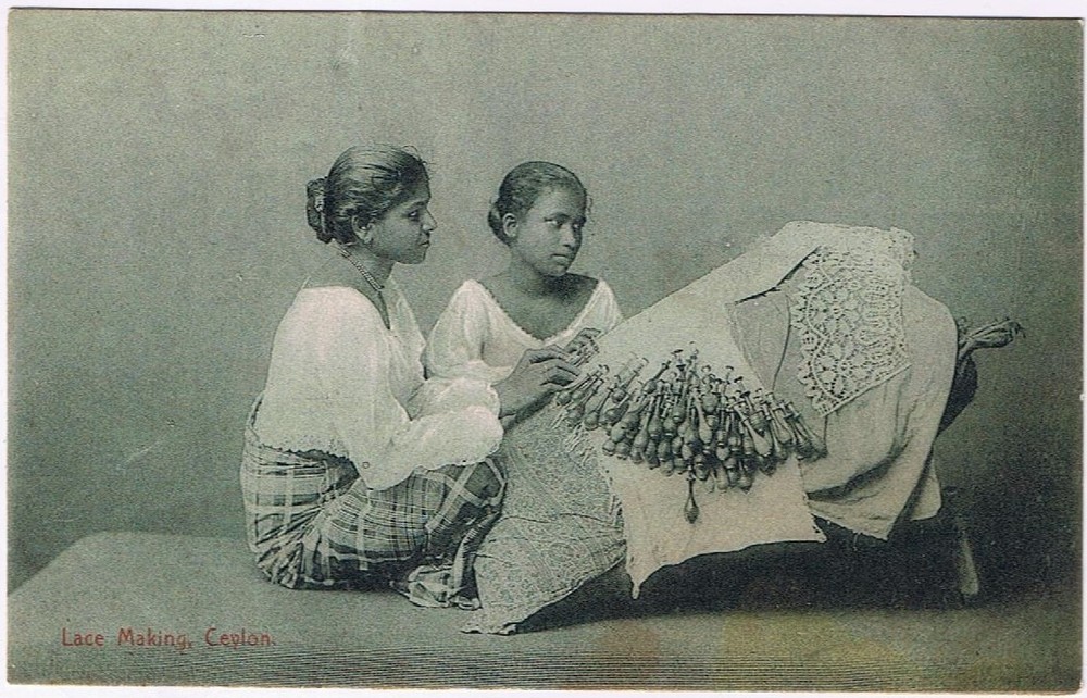 Postcard Two Ladies Lace Making Ceylon Sri Lanka