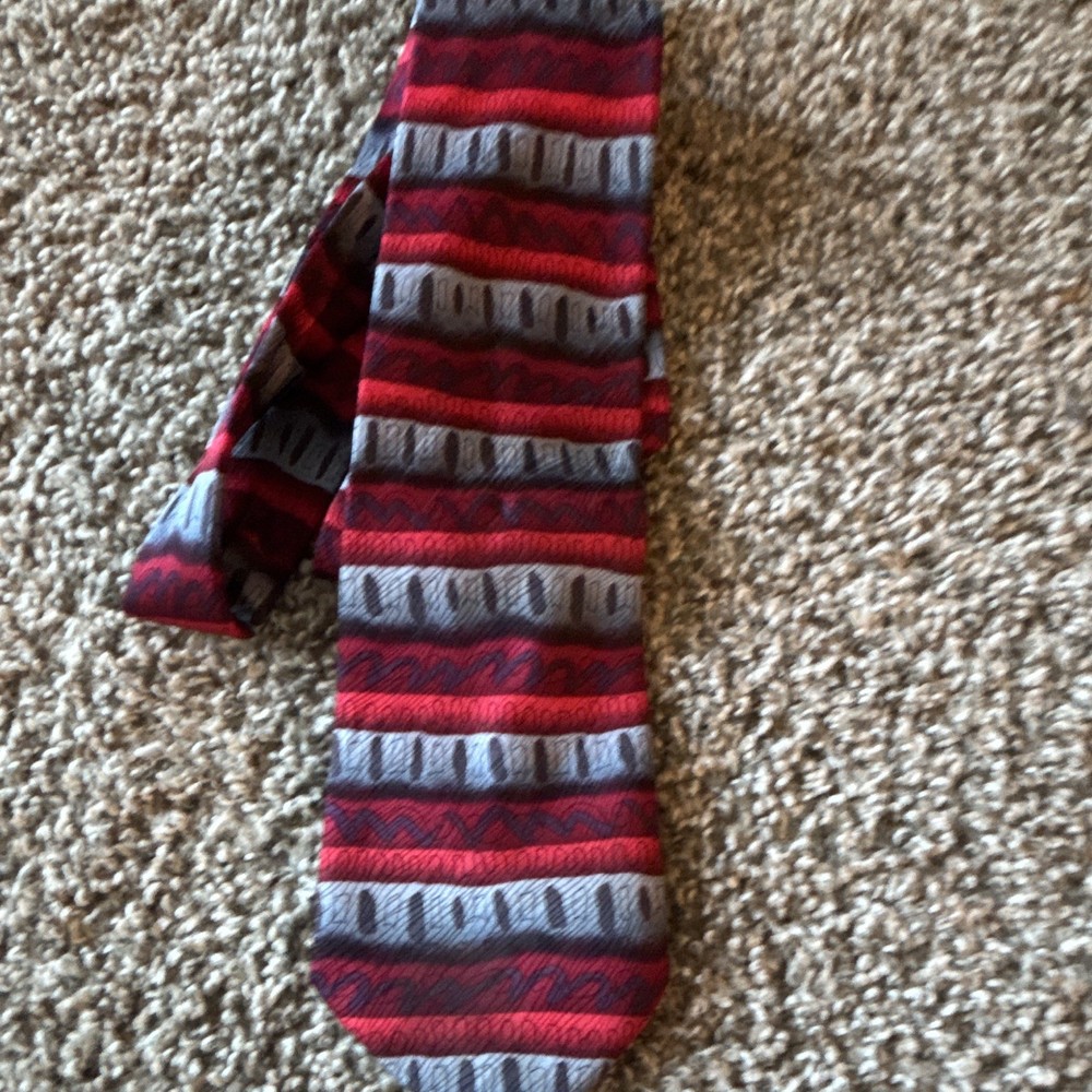 Jerry Garcia Men's Pointed Neck Tie Red Gray Black Striped Pattern Tie