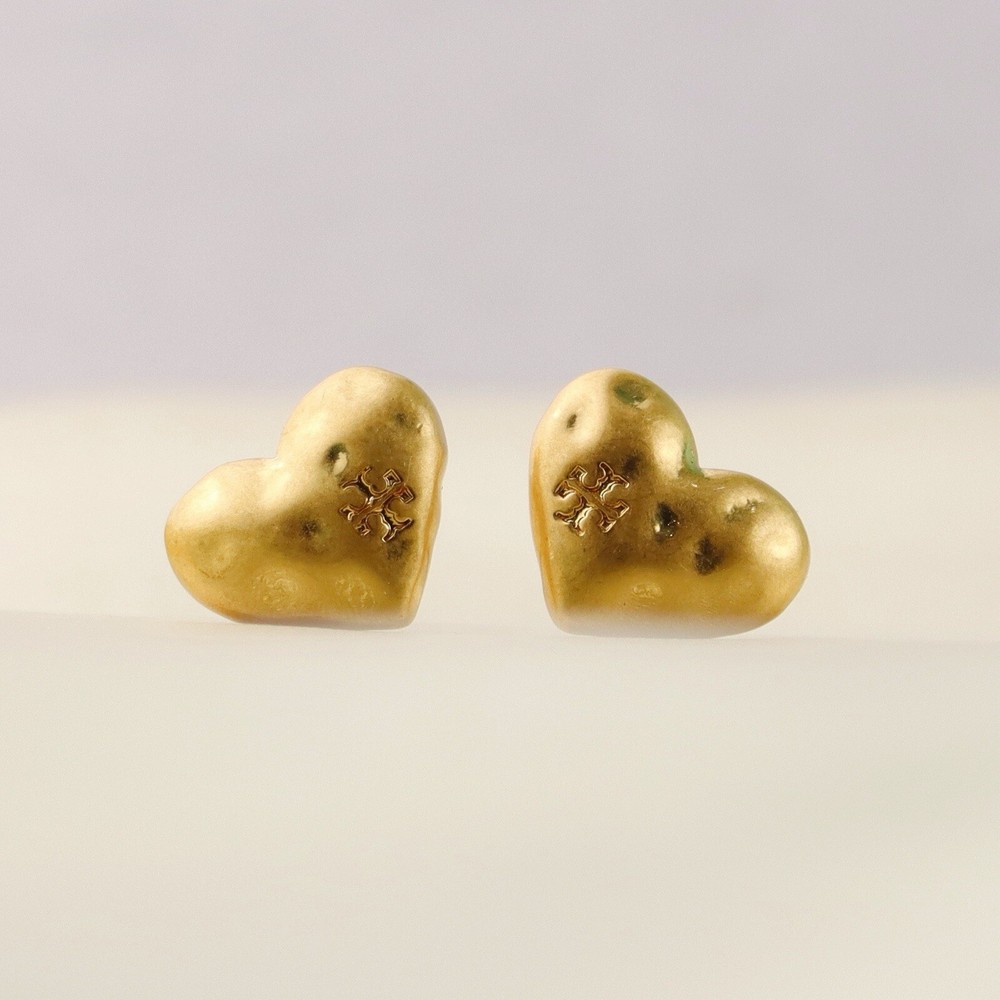 Tory Burch Gold Heart Hammered Earring Lady Perfect Gift Romance Valentine 💝