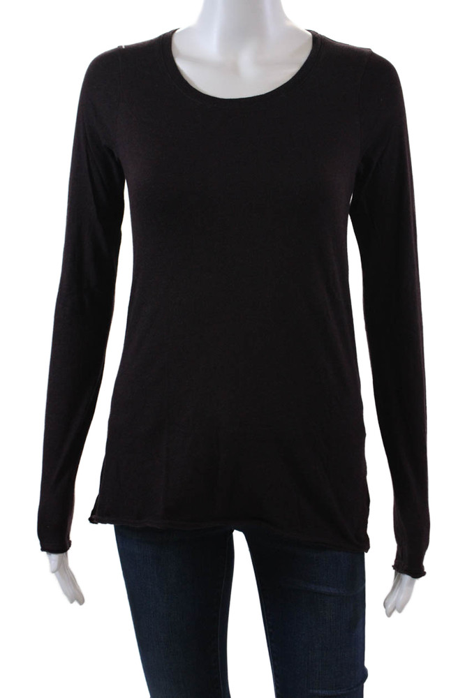 ATM Women's Round Neck Long Sleeves Basic Roll Hem T-Shirt Brown Size XSFree Shipping in US $100+ Orders | $6.95 Orders Below