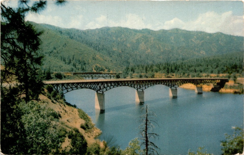 Rail and Highway Bridges, Shasta Lake, California, Shasta Dam, Postcard
