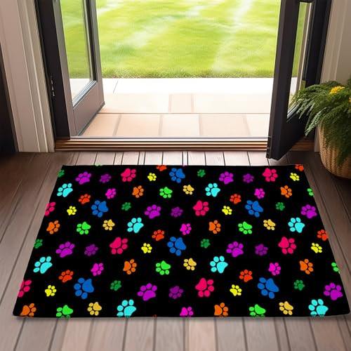 Doormat Paws Print Door Mats,Colorful Dog Paw Print Indoor Front Mats for Home