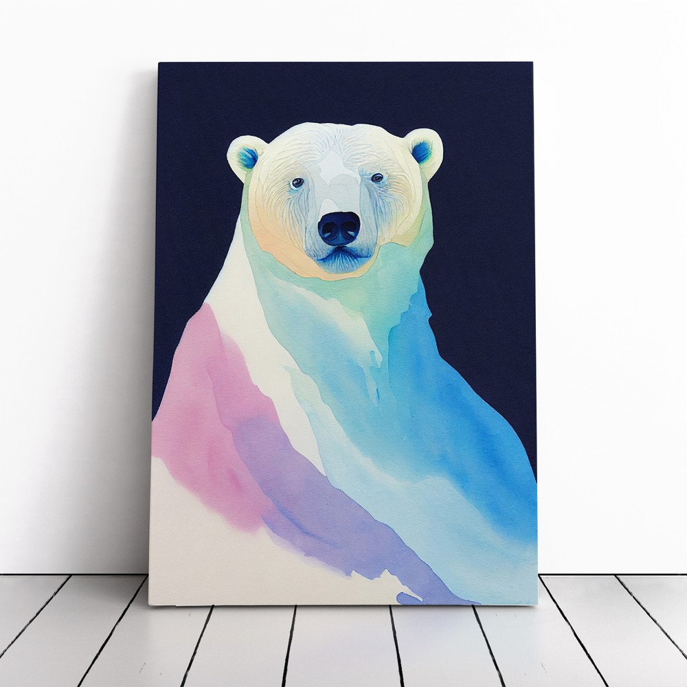 Framed Watercolor Polar Bear Canvas Art Print for Living Room Decor  