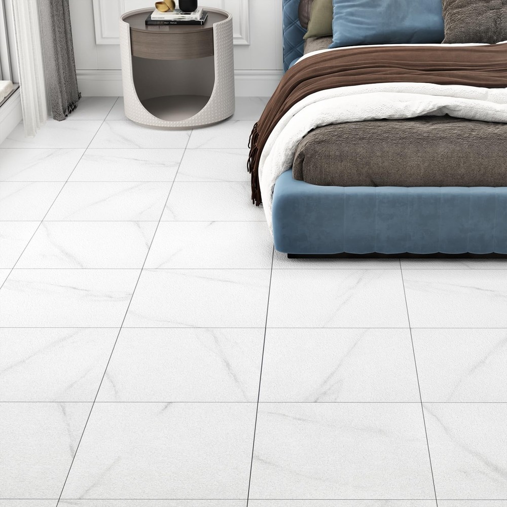 12x12 White Marble Vinyl Peel and Stick Self Adhesive Floor Tile