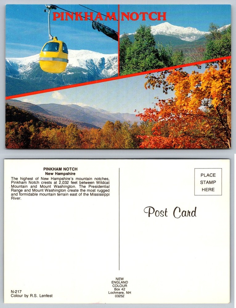 Pinkham Notch NH Postcard Ski Gondola Mt Washington Fall Foliage New Hampshire
